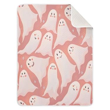 Imagem de Qilmy Cobertor de bebê Halloween Boo 76 x 101 cm, cobertor infantil de algodão macio para meninos e meninas, cobertor leve e quente para bebês de berço, carrinho de bebê, soneca, recém-nascido