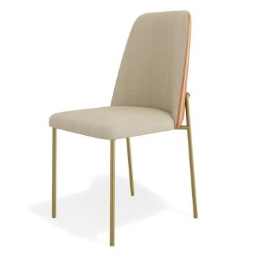 Imagem de Cadeira Sala De Jantar Lior Estofada Base Dourada Linho Bege Couríssimo Whisky - Desk Design