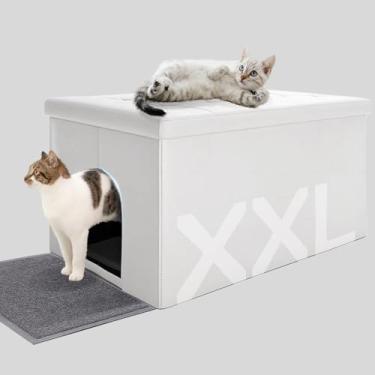 Imagem de MEEXPAWS Caixa de areia para gatos para móveis ocultos, armário de armazenamento de banco de banheiro para gatos | Extragrande 91 cm x 50 cm | À prova de cães | Interior à prova d'água/fácil de limpar