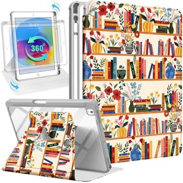 Imagem de Uppuppy Capa para iPad 9ª/8ª/7ª geração para iPad Air 3ª/Pro 10,5 polegadas – Capa inteligente com suporte giratório 360 com suporte para lápis para mulheres, estante de flores para Apple Tablet 7/8/9