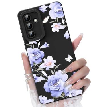 Imagem de CASBST Capa para celular Samsung Galaxy S23 FE 5G, design de padrão de flores da moda, capa de silicone líquido, fina, à prova de choque e resistente a arranhões para Samsung S23 FE - preta