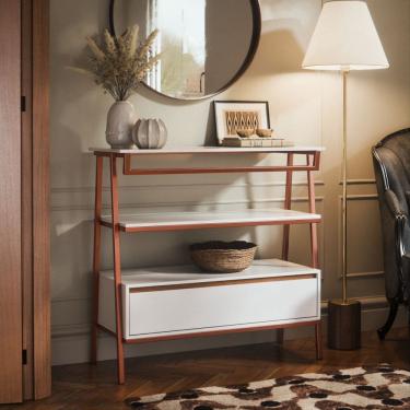 Imagem de Aparador Industrial Hall de Entrada 1 Gaveta Thor Branco Cedro com Bronze - Rede Móveis