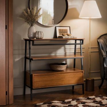 Imagem de Aparador Industrial Hall de Entrada 1 Gaveta Thor Cedro com Preto - Rede Móveis