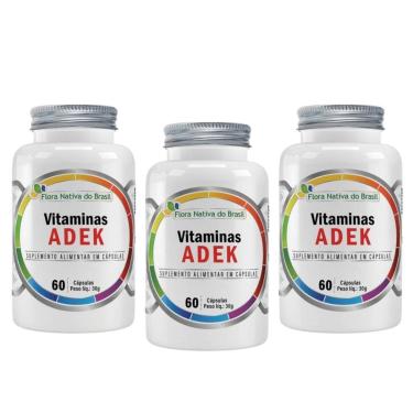 Imagem de Kit 3x Vitaminas ADEK (VIT A, D, E e K) 60 Cápsulas Flora Nativa-Unissex
