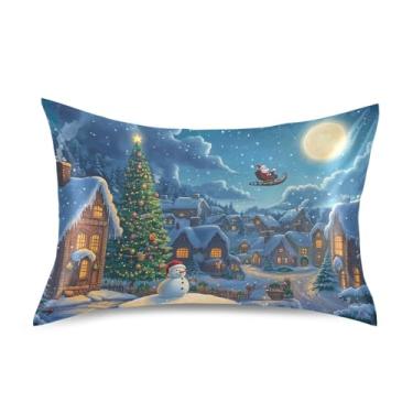 Imagem de Blueangle Fronha de cetim com cena noturna de Natal para cabelo e pele, fronha de seda, tamanho padrão (51 x 66 cm) - Capas de almofada de cetim refrescantes com fecho de envelope (682)
