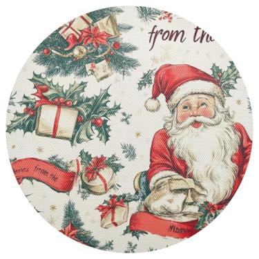 Imagem de xigua Jogo americano redondo de Natal Papai Noel, tapete de mesa redondo antiderrapante resistente ao calor, tapetes de mesa de 48 cm para decoração de cozinha, jantar e festa