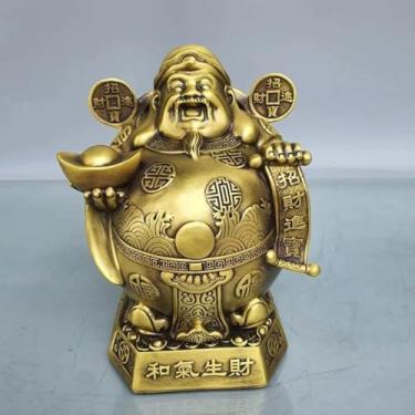 Imagem de FENNYYAR Estátua de bronze de Buda do Deus da Riqueza, 19 cm 18,8 cm, ornamento de mesa de escritório doméstico atraído pela riqueza