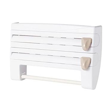 Imagem de Cozinha 3 em 1 com Dispenser de Papel Manteiga Plástico Alumínio e Cortador Suporte para Rolo Toalha Organizador Multifuncional Parede Econômico Espaç