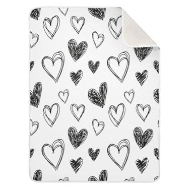 Imagem de Wassud Cobertor de bebê Balck White Hearts para meninos e meninas, macio para bebês e recém-nascidos, cobertor aconchegante de algodão essencial para berçário, viagem, berço, carrinho 76 x 101 cm
