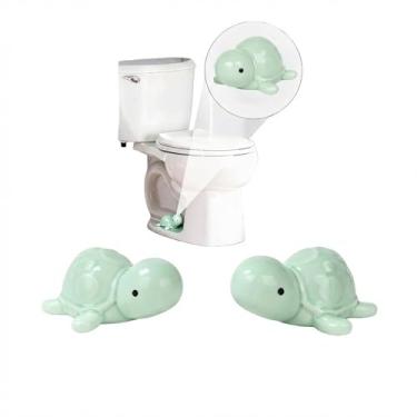 Imagem de 2 pacotes de tampas de parafuso de vaso sanitário de tartaruga de cerâmica tampas decorativas fofas tampas de tampa de parafuso acessórios de decoração de banheiro engraçados instalação fácil (azul)