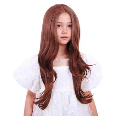 Imagem de DUDUWIG Peruca de gengibre laranja para crianças Gilrs Long Gengibre Parte do Meio Peruca Infantil Longa Laranja Escuro Ondulado Curly Perucas de Cabelo Sintético Resistente ao Calor com Touca