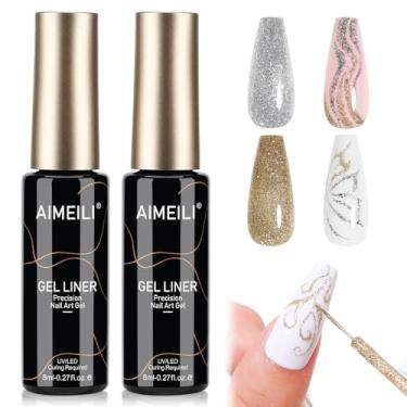 Imagem de AIMEILI Nail Art Liner Gel Polish, Hema Free, Cruelty Free, Vegan, Prata Bronze Dourado Tinta para Unhas Construída em Pincel Fino para Manicure com Pontas Francesas Faça Você Mesmo