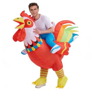 Imagem de Luxtacular Fantasia inflável de galinha para adultos, divertida, fantasia de galo, vestido chique para adultos, Halloween, Natal