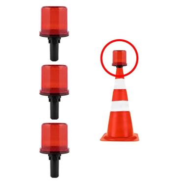 Imagem de Sinalizador Viário Solar Kit 3 Uni Sinaliza Rodovia Emergência Estrada Cone Atenção Rua Obra