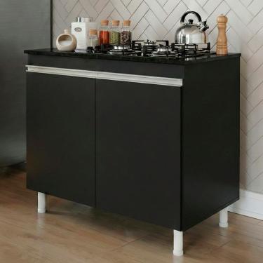 Imagem de Balcão Gabinete Cozinha Lux 79cm 100% MDF 02 Portas Com Tampo Preto - Abmaza