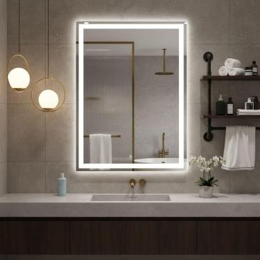 Imagem de Espelho Vertical 100x60 Banheiro Led Jateado Borda Infinita Touch Frio-vertical