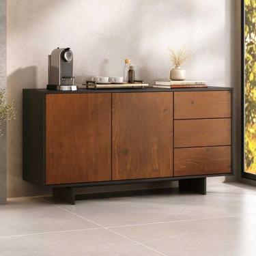 Imagem de Balcão Buffet Alto Aparador Compacto Madeira 135 cm 2 Portas Castanho 