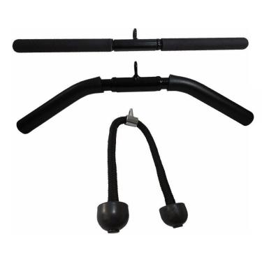 Imagem de Kit 3 Barra Puxador Triceps Pulley Reto Giro Curvo Corda-Unissex
