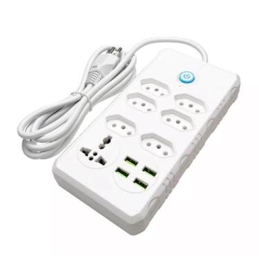 Imagem de Régua Filtro de Linha com 7 Tomadas Extensão Elétrica 1 Universal 4 US