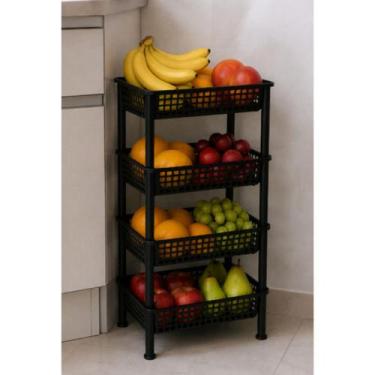 Imagem de Organizador Multiuso Fruteira 4 Andares Retangular Preta Max - PRA VC