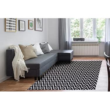 Imagem de Tapete Sala/Quarto Coleção Chevron 100% Antiderrapante Jacquard Rústico - Preto/Cinza (1,32M X 1,50M)