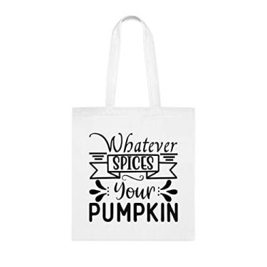 Imagem de Sacola Whatever Spices Your Pumpkin, presente divertido, bolsa de ombro, bolsas reutilizáveis, cesta de Natal de aniversário, ideia de presente, Branco