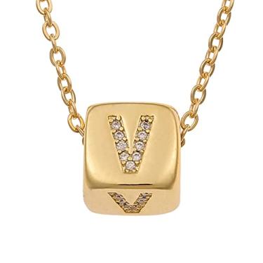 Imagem de LHDUF Colares de Inicial Pequenos para Mulheres, Presentes para Mulheres Fresco Bonito Quadrado Inicial Colar 18K Joias de Ouro para Mulheres, Metal, Sem Pedra Preciosa