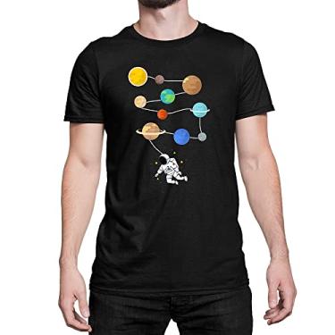 Imagem de Camiseta Planeta Planets Mundo Astronauta Algodão T-Shirt Cor:Preto;Tamanho:GG