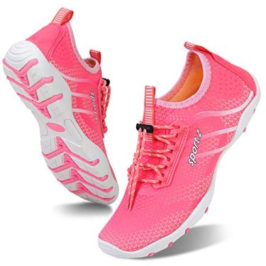 Imagem de WateLves Water Shoes – Meias aquáticas de secagem rápida para piscina, surfe, ioga, hidroginástica, Rosa fluorescente, 6.5 Women/5 Men