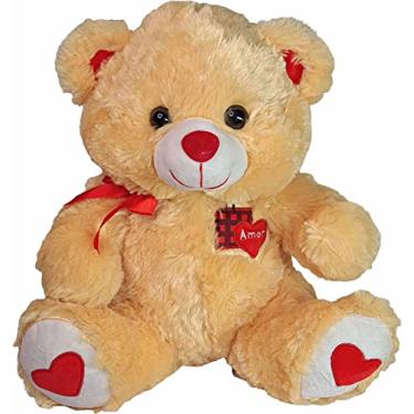 Imagem de Ursinho De Pelúcia Tema Safari Urso Com Lacinho Detalhes Coração 30Cms (Caramelo)