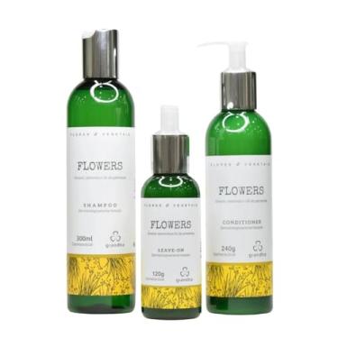 Imagem de "Tratamento Completo para Cabelos Deslumbrantes: Kit Grandha com Shampoo, Condicionador e Leave-on Flowers & Vegetais de 300ml"