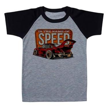 Imagem de Camiseta Raglan Infantil Cinza Carro Esportivo Corrida Speed (BR, Numérico, 12, Regular, Polialgodão)