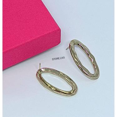 Imagem de Brinco Feminino orgânico Metal Martelado Vazado Grande Folhado Ouro 18K Dourado e Prata Luxo Tendência