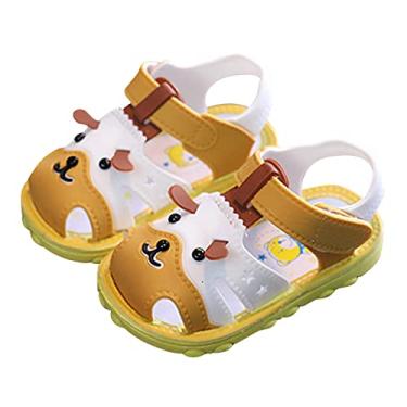 Imagem de Sandálias de verão para meninos e meninas, sandálias de cachorro com bico fechado, sola de borracha premium, sapatos sociais para meninas, Amarelo, 7 Toddler
