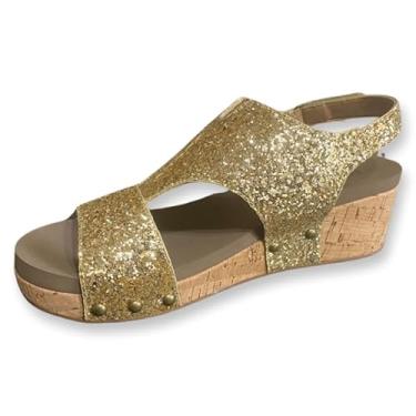 Imagem de Corkys Footwear Sandálias femininas revigorantes douradas grossas com glitter, Glitter grosso dourado, 35