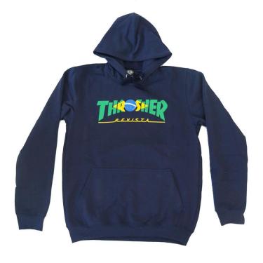Imagem de Moletom Thrasher Magazine Canguru Brazil Revista - Azul Marinho-Masculino