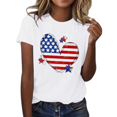 Imagem de Camiseta feminina com bandeira da América, patriótica, listras, estrelas, dia memorial, roupa feminina, patriótica, divertida, estampada, camisetas, Branco, XXG