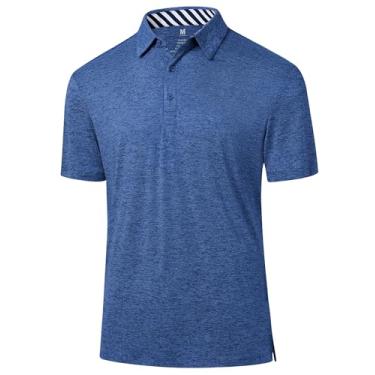 Imagem de Camisetas masculinas de desempenho polo de golfe: camisa de manga curta elástica com absorção de umidade de secagem rápida atlética sem rugas tops de verão, Azul marinho, G