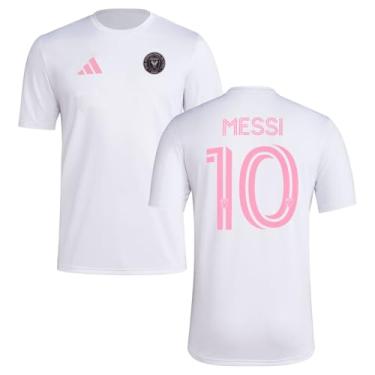 Imagem de adidas Camiseta masculina Lionel Messi Inter Miami CF #10 com nome e número do jogador, Branco, P