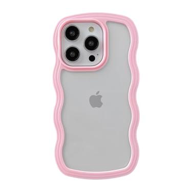 Imagem de Caseative Capa para iPhone 14 Pro, linda capa de telefone macia à prova de choque com moldura ondulada cacheada (rosa)