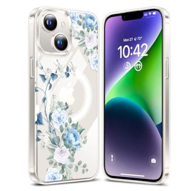 Imagem de YSLBWLE Capa Magnética para iPhone 14 Transparente, [Compatível com Magnética] Capa Magnética Fina e Militar de Proteção Magnética Rosa Azul 25-ip14-07