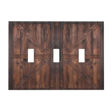 Imagem de Wpshijia Capa de interruptor de luz rústica marrom porta de celeiro placa de parede retro placa de parede 3 gangues placa de interruptor de luz tripla país alternador decorativo tampas de tomada placa