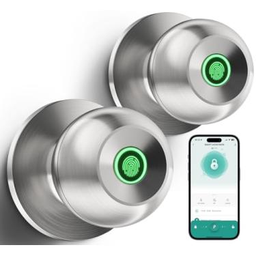 Imagem de Fechadura de porta de impressão digital, maçaneta de porta inteligente com fechadura, fechadura biométrica com controle de aplicativo e chave, fechadura de porta de entrada de impressão digital sem