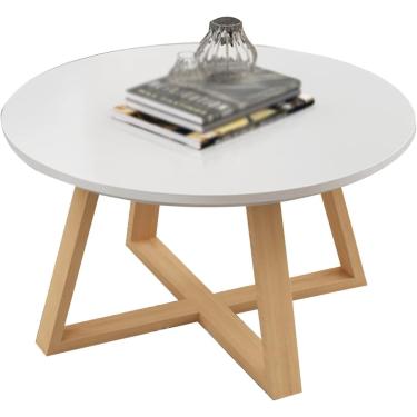 Imagem de Mesa de centro redonda pequena, mesa lateral de madeira, mesa de jantar baixa com pernas estáveis, mesa de lazer à prova d'água para varanda, sala de estar, quarto, cinza, 60 * 60 * 40 cm