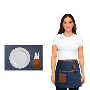 Imagem de Jogo Americano e Avental de Cintura Meio Corpo Jeans e Couro - CASA CH