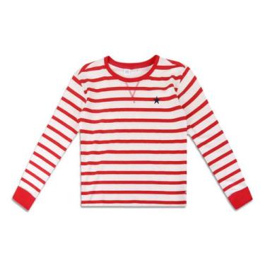 Imagem de Camiseta GAP Manga Longa Listrada Feminina, Vermelho, 8-9A