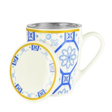 Imagem de Caneca de Porcelana com Tampa e Infusor para Chá 310ml - Lyor