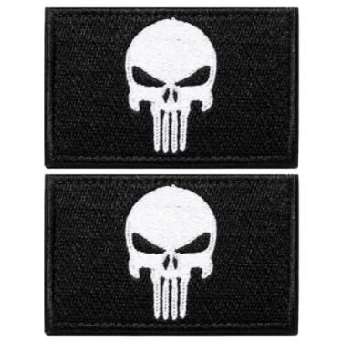 Imagem de 2 peças Patch de caveira bordado tático moral militar gancho e laço remendos para chapéus, mochilas, coletes, jaquetas, uniformes militares