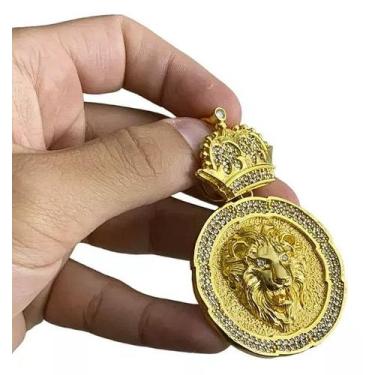 Imagem de Pingente Leão Pedra Branca Personalizado Banhado A Ouro 18k - ToJoia18