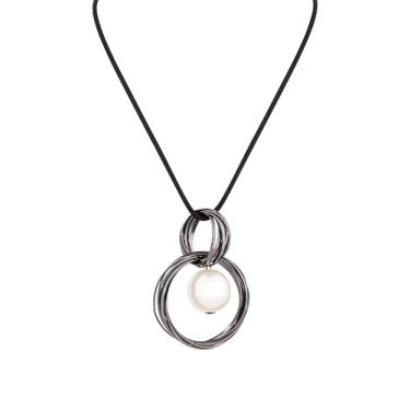 Imagem de MINACHI Colar em espiral, pingente em tons de cinza, estilo boêmio retrô hippie vintage, joias modernas para mulheres, Medium, Acrílico Liga de aço, Sem Pedra Preciosa